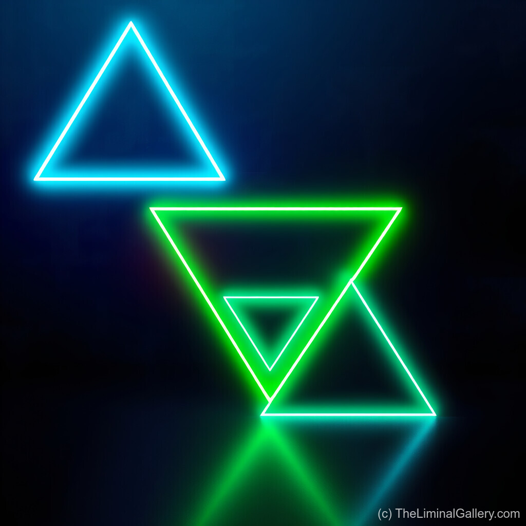 A glowing triangular neon design radiates bold synthwave energy and retro-futuristic charm.